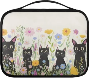 Black Cat Flower PU Bible Pack for Women with Handle Tote Bible Bag Ladies Waterproof Bible Case Light Standard Bible Case Book Cover with Zipper Closure