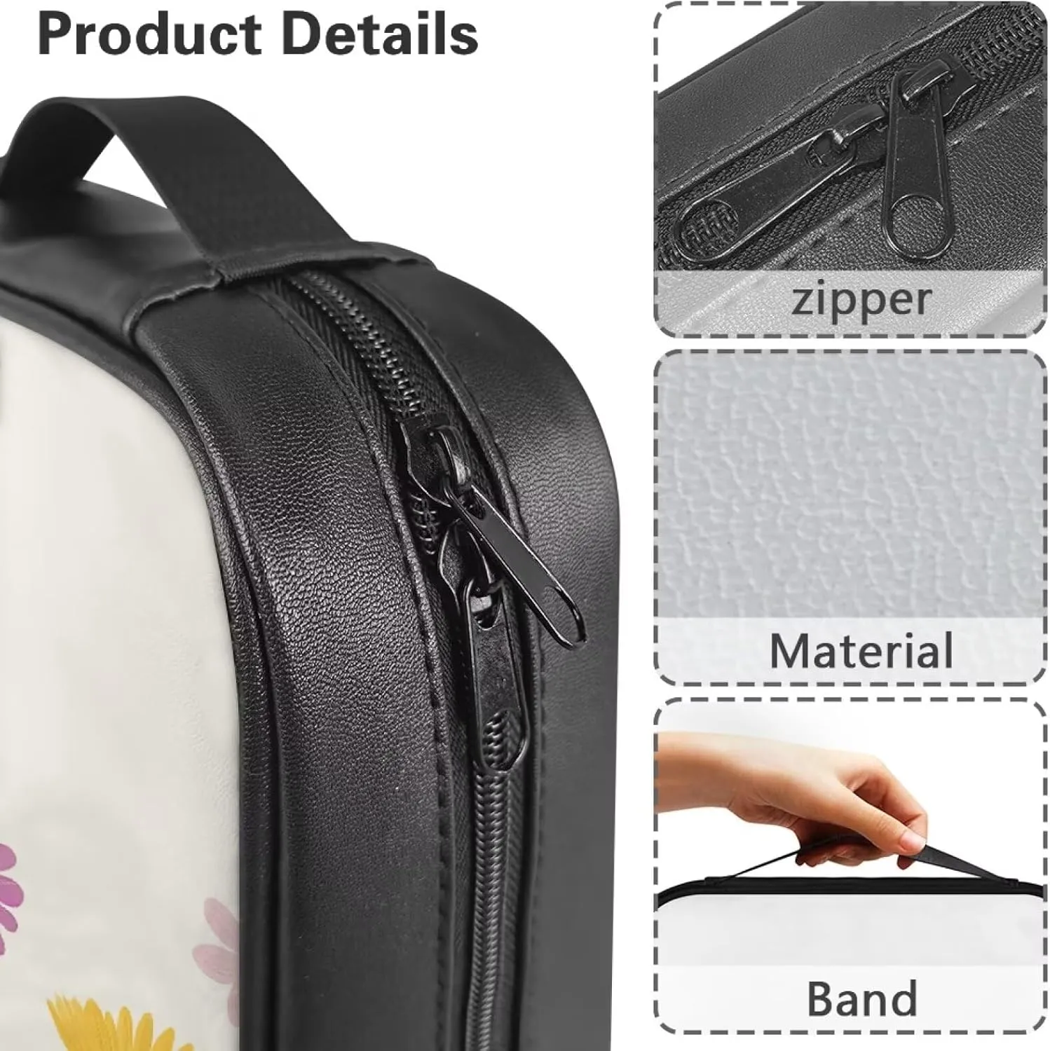 Black Cat Flower PU Bible Pack for Women with Handle Tote Bible Bag Ladies Waterproof Bible Case Light Standard Bible Case Book Cover with Zipper Closure