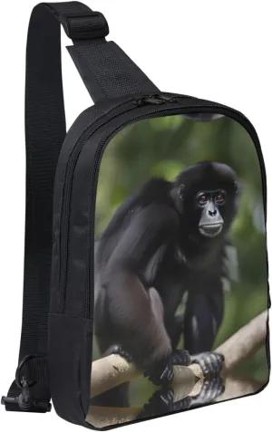Black Gibbon Monkey Crossbody Chest Bag Lightweight Travel Hiking Shoulder Backpack For Men Women