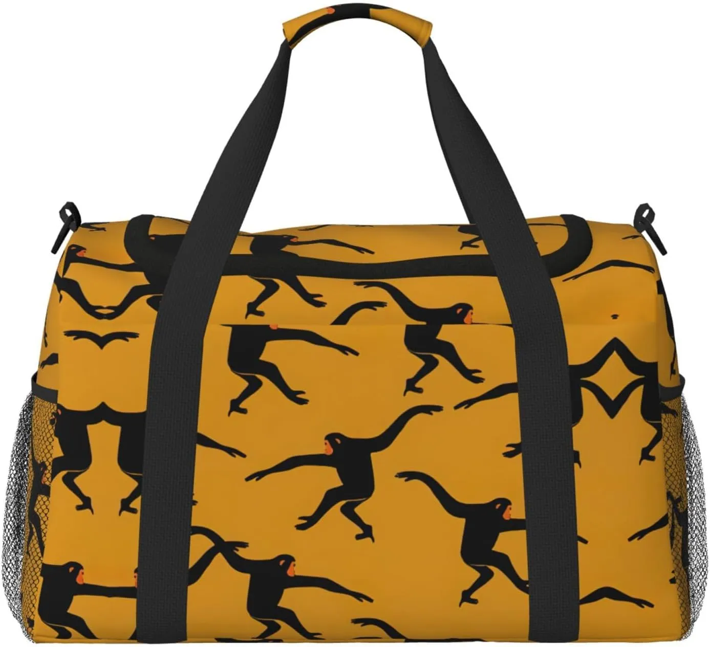 Black Gibbon Monkey Print Travel Duffle Bag Large Capacity Tote Stylish Weekender Bag for Outdoor Activities