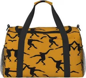 Black Gibbon Monkey Print Travel Duffle Bag Large Capacity Tote Stylish Weekender Bag for Outdoor Activities