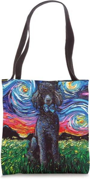 Black Standard Poodle Starry Night Dog Art by Aja Tote Bag
