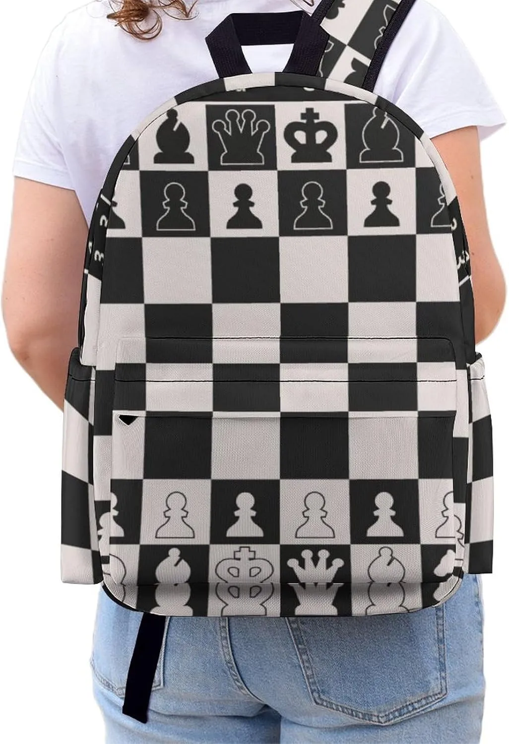 Black White Chess Board Casual Travel Backpack Lightweight with Multi Compartment Laptop Bagpack for Women Men Hiking Business Work