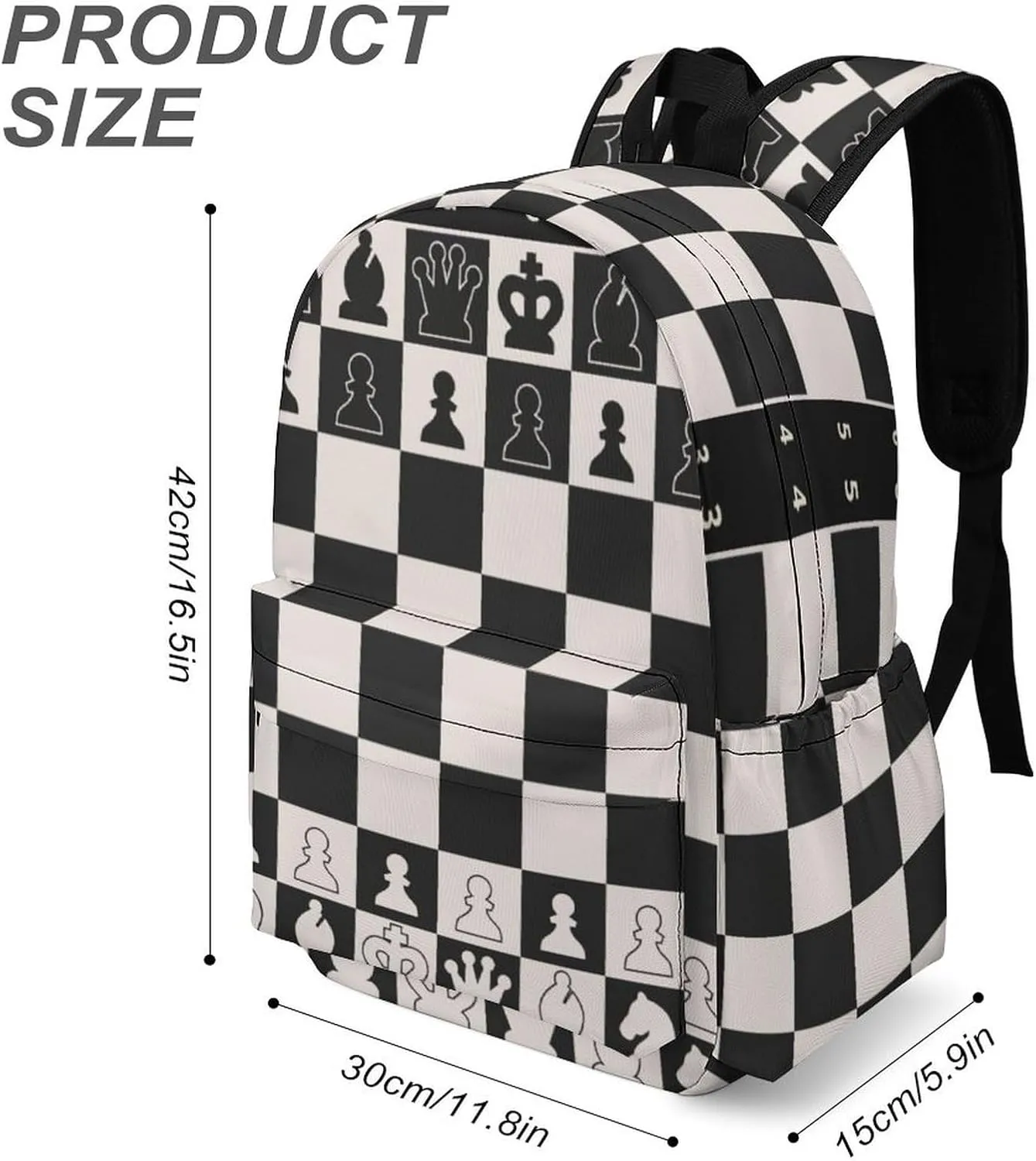 Black White Chess Board Casual Travel Backpack Lightweight with Multi Compartment Laptop Bagpack for Women Men Hiking Business Work