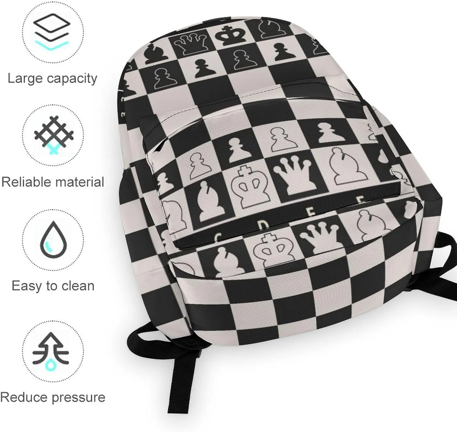 Black White Chess Board Casual Travel Backpack Lightweight with Multi Compartment Laptop Bagpack for Women Men Hiking Business Work