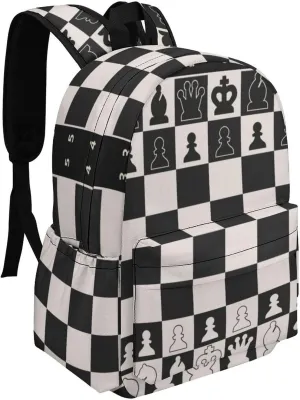 Black White Chess Board Casual Travel Backpack Lightweight with Multi Compartment Laptop Bagpack for Women Men Hiking Business Work