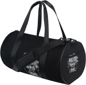 Black White Pattern Gamepad Smartphone Neon on Dark Bricks Duffel Bag, Foldable Canvas Travel Tote for Gym Sports with Inner Pockets, Durable Lightweight Fitness Bag for Overnight Workout
