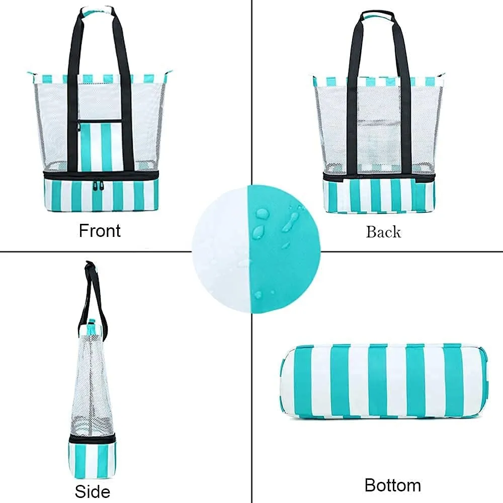 Bluboon Mesh Beach Tote Bag with Cooler Compartment Insulated Detachable Picnic Bag with Zipper and Pocket Pool Bag for Women