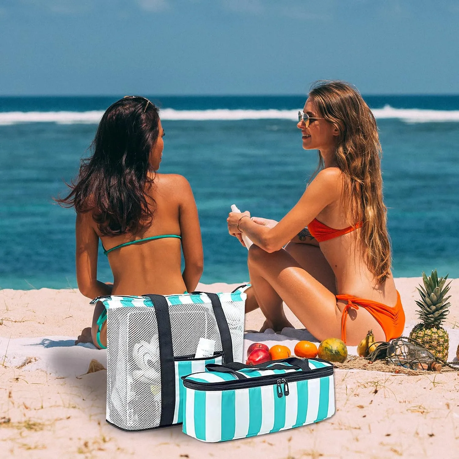 Bluboon Mesh Beach Tote Bag with Cooler Compartment Insulated Detachable Picnic Bag with Zipper and Pocket Pool Bag for Women