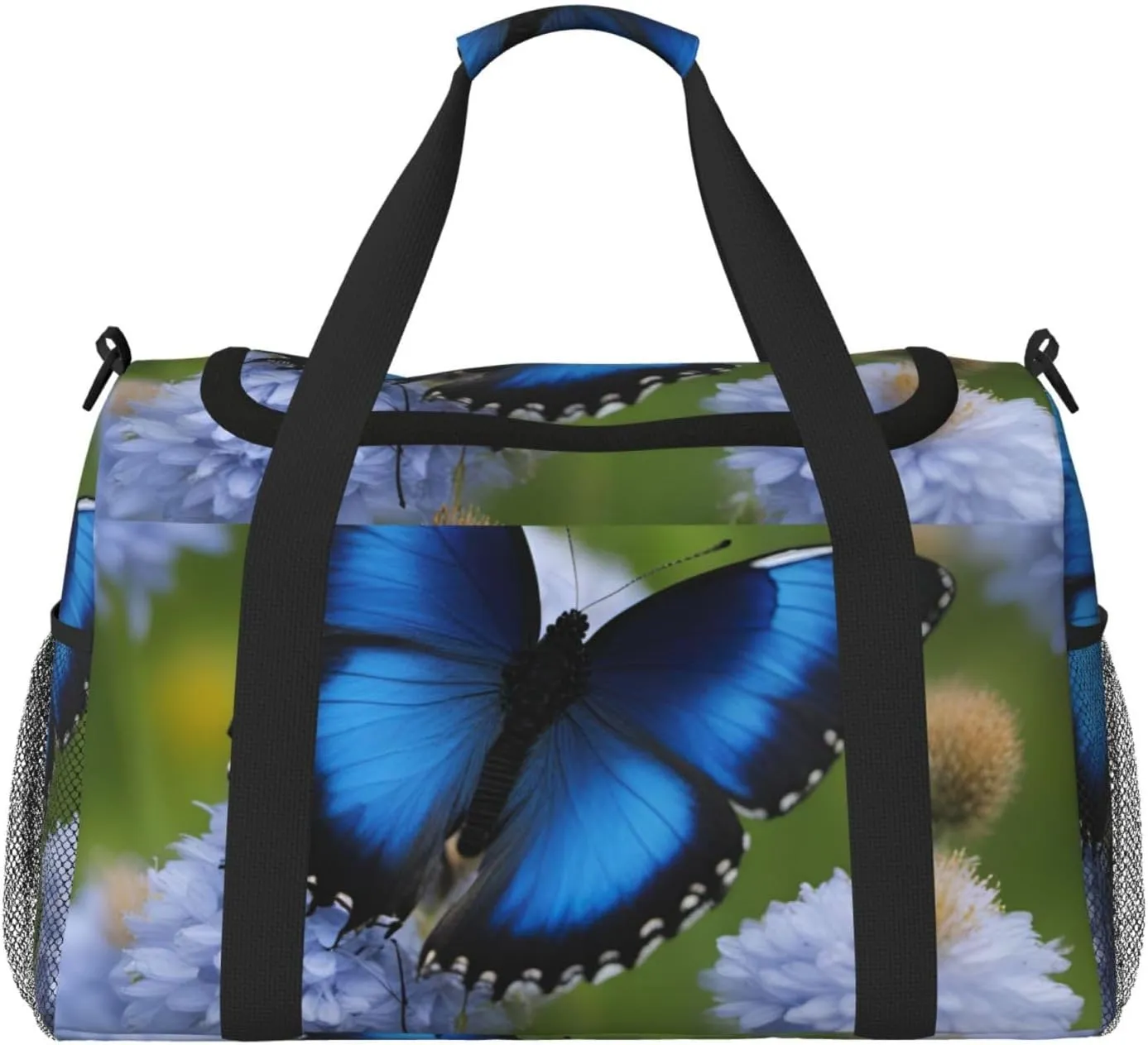 Blue Butterfly Print Travel Hand Travel Bag Weekender Overnight Carry On Tote Foldable Crossbody Bag