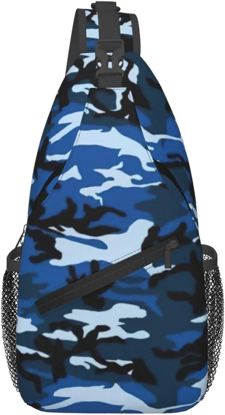 Blue Camo Crossbody Chest Bag Lightweight Sling Daypackstravel Hiking Cycling For Men Women