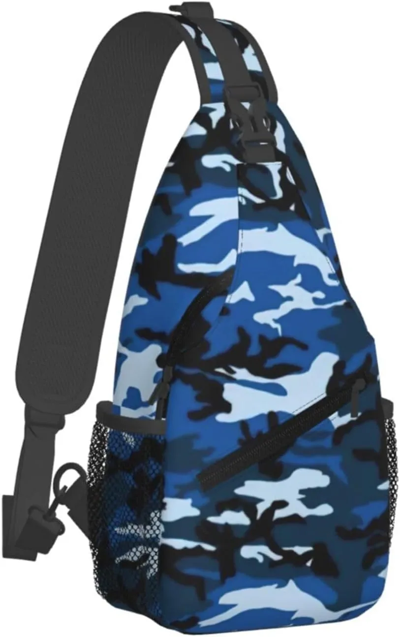 Blue Camo Crossbody Chest Bag Lightweight Sling Daypackstravel Hiking Cycling For Men Women