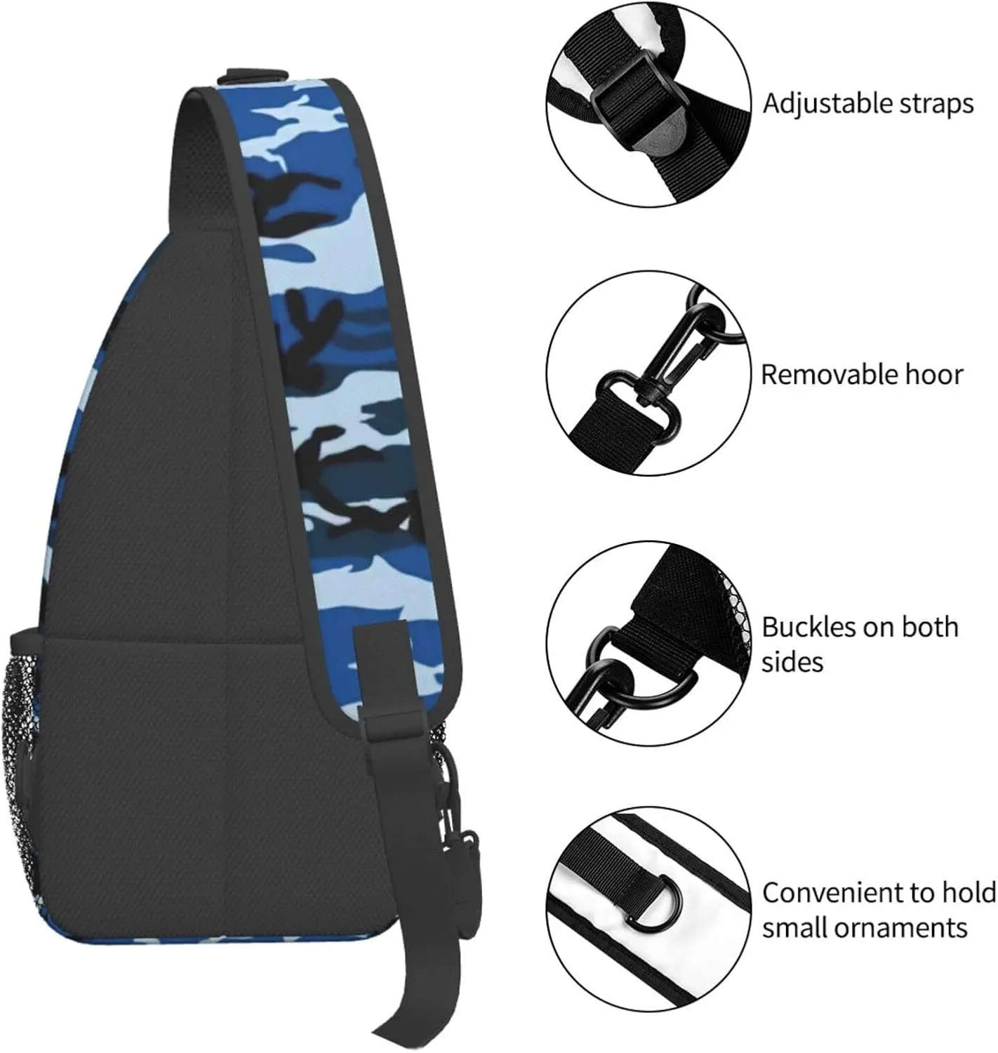 Blue Camo Crossbody Chest Bag Lightweight Sling Daypackstravel Hiking Cycling For Men Women