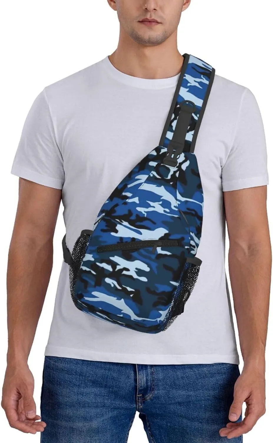 Blue Camo Crossbody Chest Bag Lightweight Sling Daypackstravel Hiking Cycling For Men Women