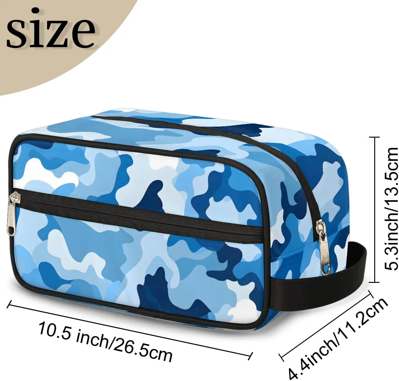 Blue Camouflage Travel Toiletry Bag Kit for Men Army Camo Cosmetic Makeup Bag for Women Waterproof Shaving Bag Hanging Wash Bag Organizer for Toiletries Accessories