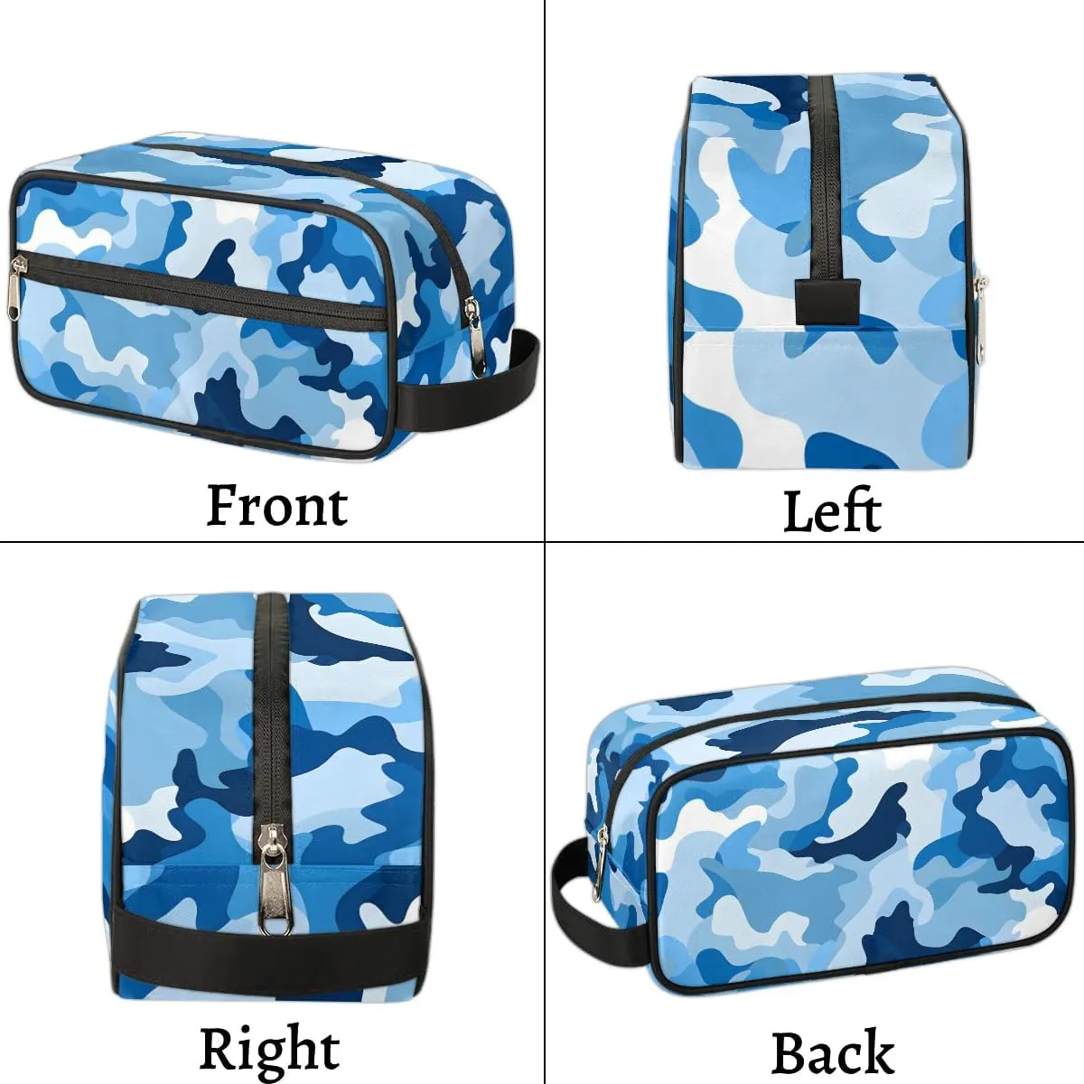 Blue Camouflage Travel Toiletry Bag Kit for Men Army Camo Cosmetic Makeup Bag for Women Waterproof Shaving Bag Hanging Wash Bag Organizer for Toiletries Accessories