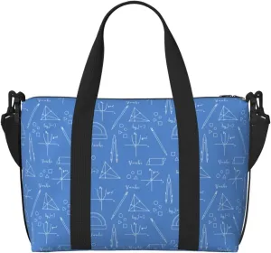 Blue Math Print Ruler Travel Duffle Bag For Women Men Weekender Overnight Bag Gym Bag For Women, Carry On Airport Bag, Travel Tote Bag With Strap For Gym Travel Business Trips