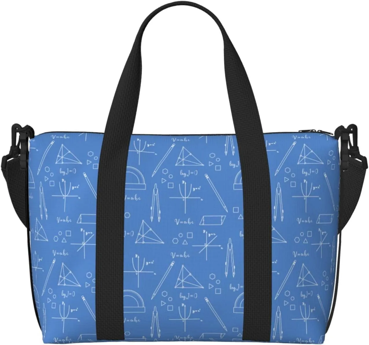 Blue Math Print Ruler Travel Duffle Bag For Women Men Weekender Overnight Bag Gym Bag For Women, Carry On Airport Bag, Travel Tote Bag With Strap For Gym Travel Business Trips