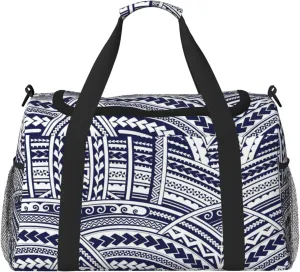 Blue Polynesian Maori Tribal Pattern Print Everyday Use Travel Duffle Bag Large Capacity Travel Bag Stylish Functional Bag