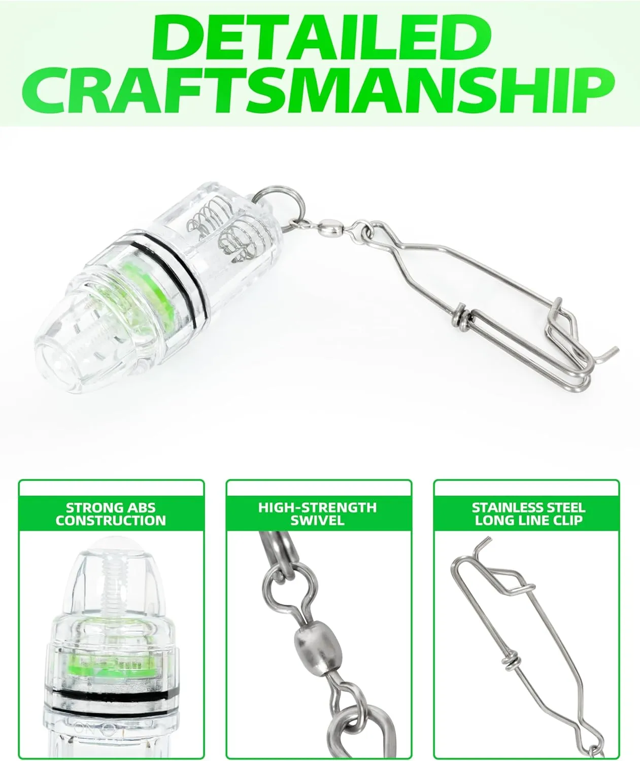 BLUEWING 3pcs Fishing Deep Drop Light with Stainless Steel Long Line Clip 2000 ft Underwater Fish Attracting Lamp for Swordfish, Tuna, Grouper, 4.3"