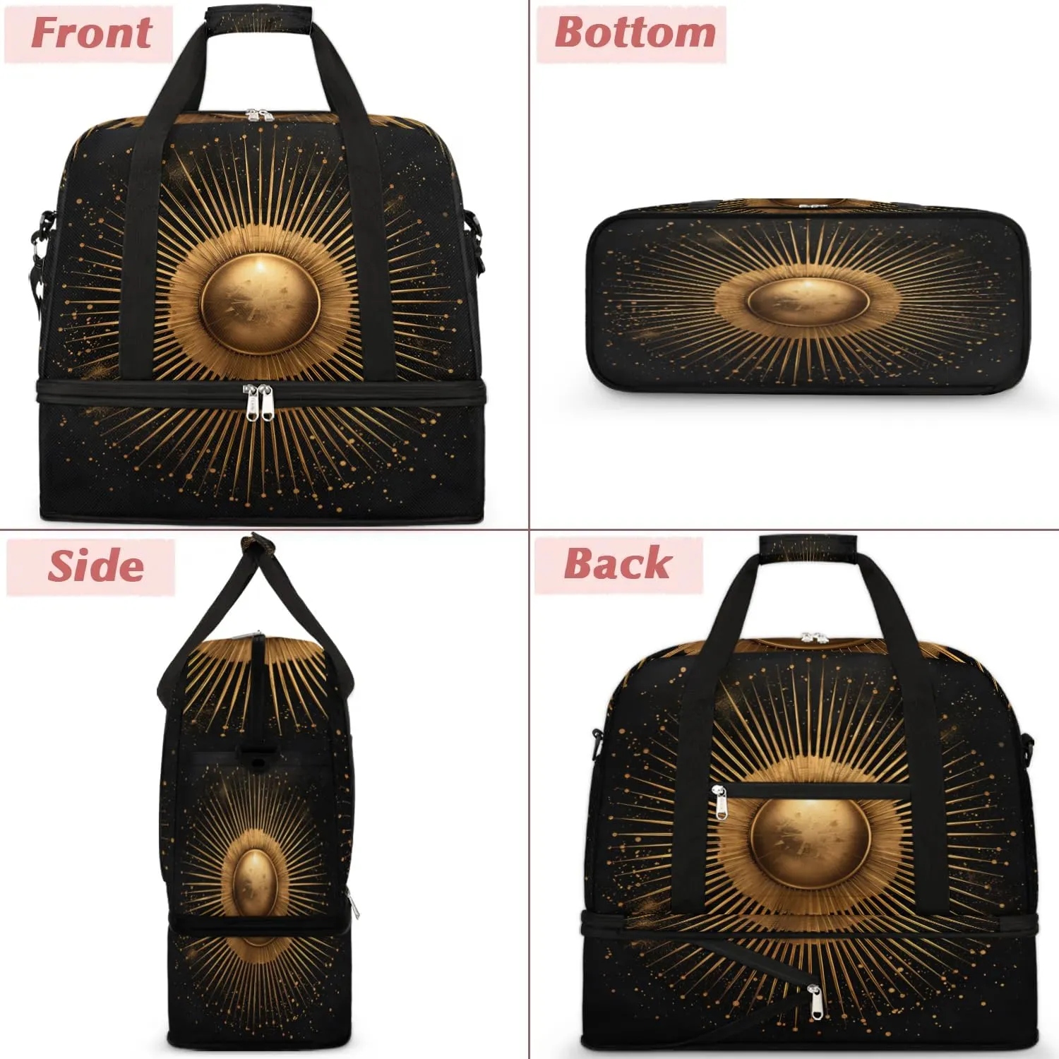 Boho Sun Print Retro Travel Duffle Bag, Collapsible Travel Bag Sports Gym Bag With Shoes Compartment Weekender Bag Overnight Bag For Women Men