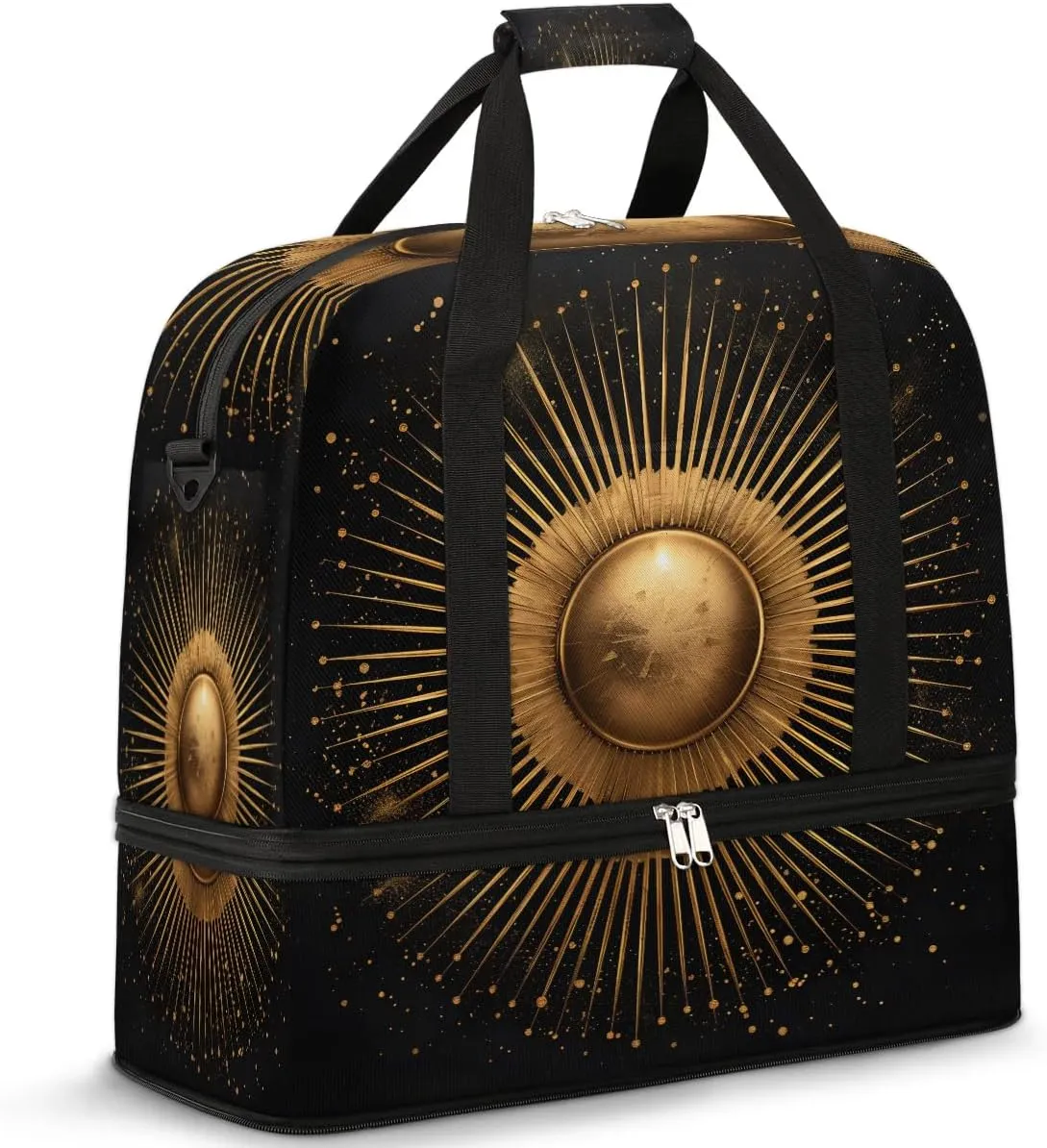 Boho Sun Print Retro Travel Duffle Bag, Collapsible Travel Bag Sports Gym Bag With Shoes Compartment Weekender Bag Overnight Bag For Women Men