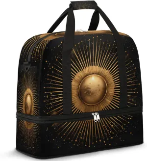 Boho Sun Print Retro Travel Duffle Bag, Collapsible Travel Bag Sports Gym Bag With Shoes Compartment Weekender Bag Overnight Bag For Women Men