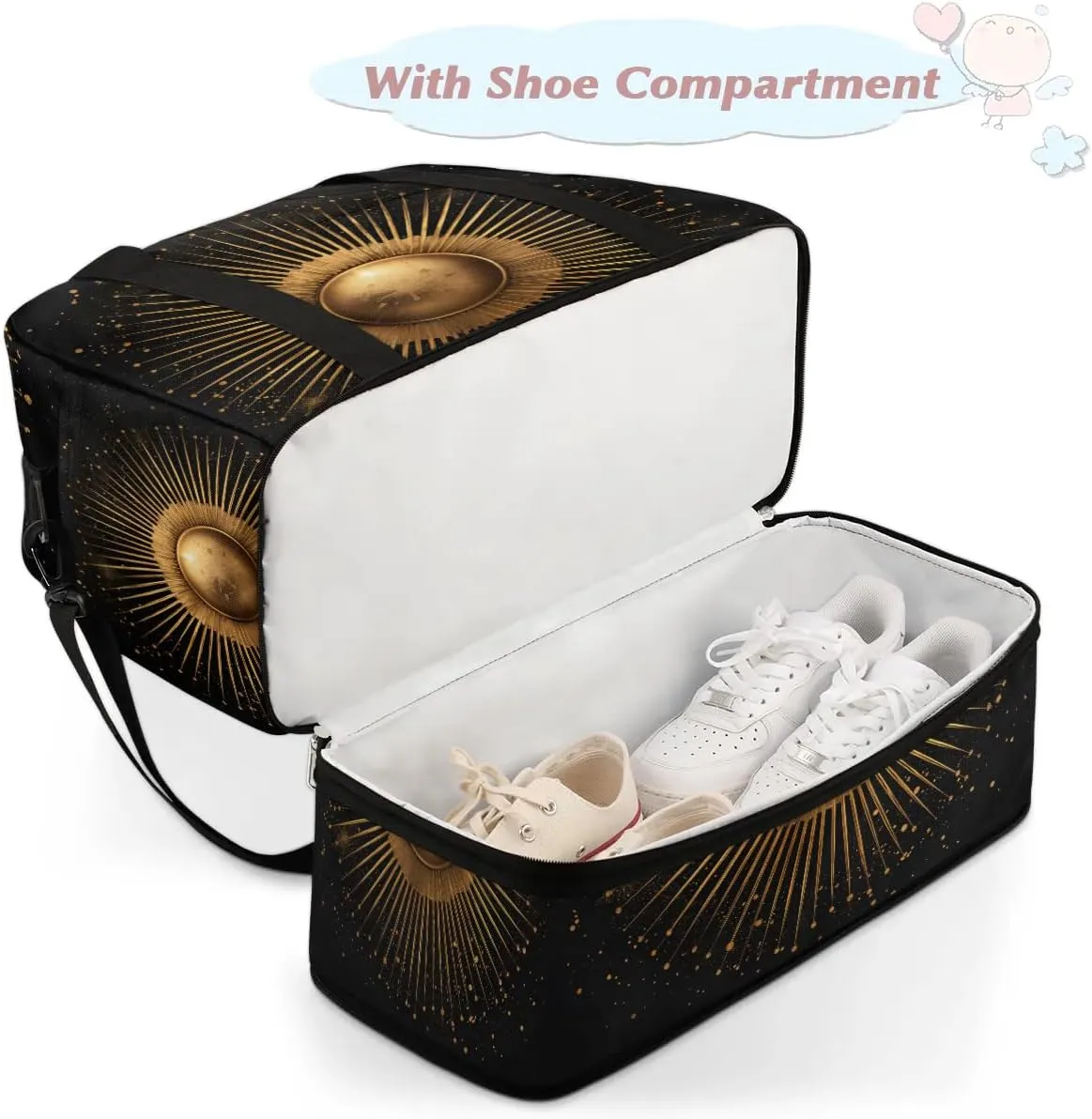 Boho Sun Print Retro Travel Duffle Bag, Collapsible Travel Bag Sports Gym Bag With Shoes Compartment Weekender Bag Overnight Bag For Women Men