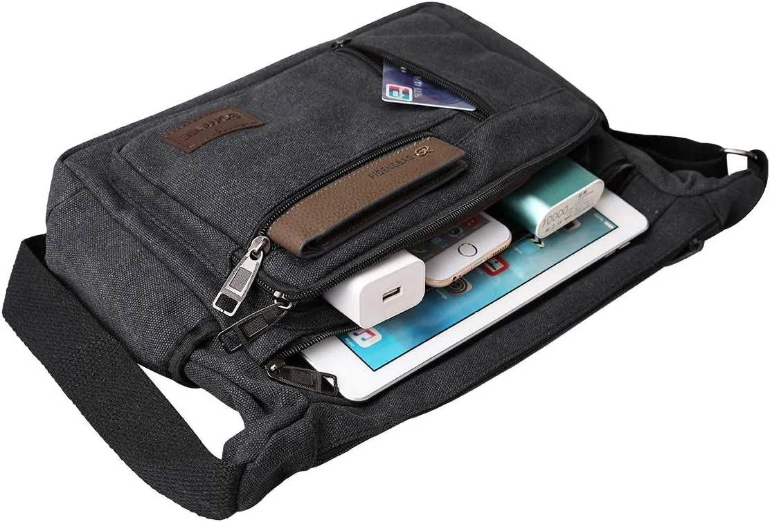 BOMKEE Canvas Messenger Bag for Men, Travel Satchel Crossbody Bag Vintage Shoulder Sling Working Bag with Water Bottle Holder