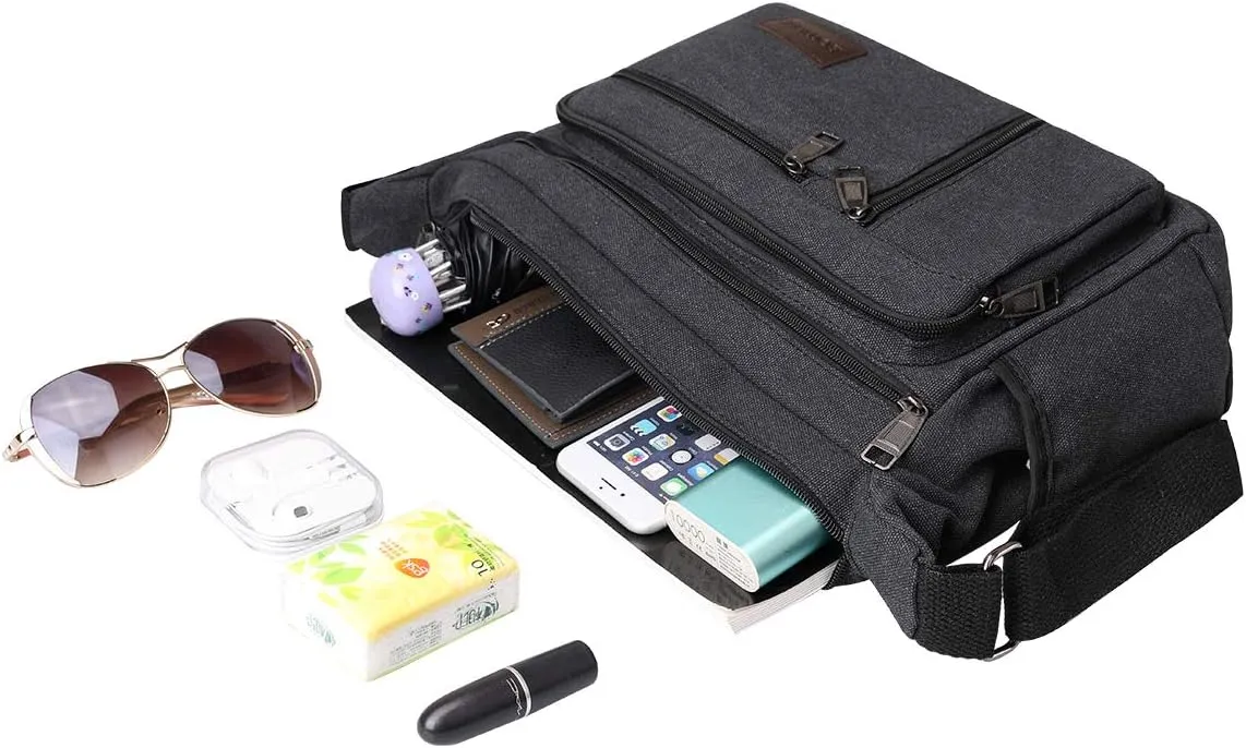 BOMKEE Canvas Messenger Bag for Men, Travel Satchel Crossbody Bag Vintage Shoulder Sling Working Bag with Water Bottle Holder
