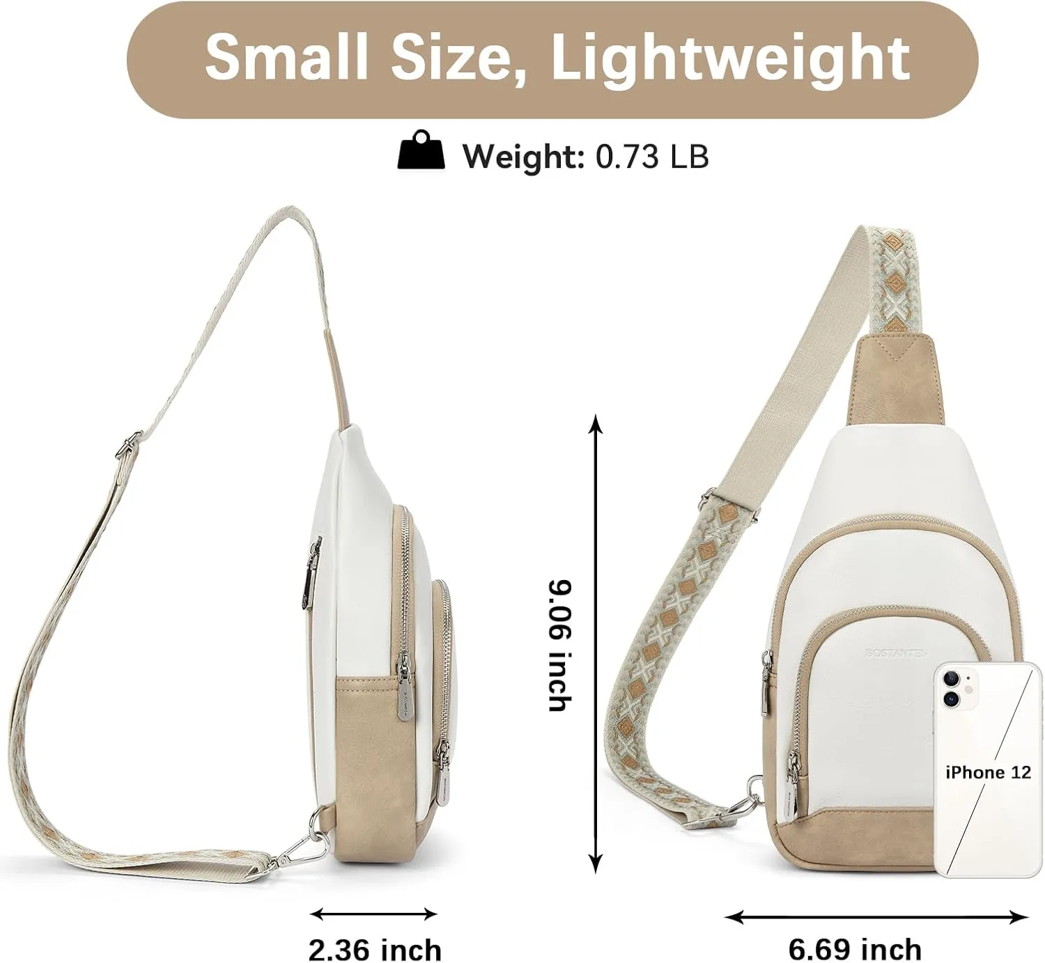 BOSTANTEN Sling Bag for Women Crossbody Purse Crossbody Bag Leather Chest Bag with Adjustable Guitar Strap for Travel