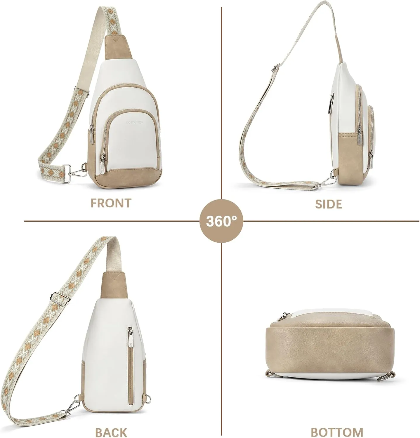 BOSTANTEN Sling Bag for Women Crossbody Purse Crossbody Bag Leather Chest Bag with Adjustable Guitar Strap for Travel