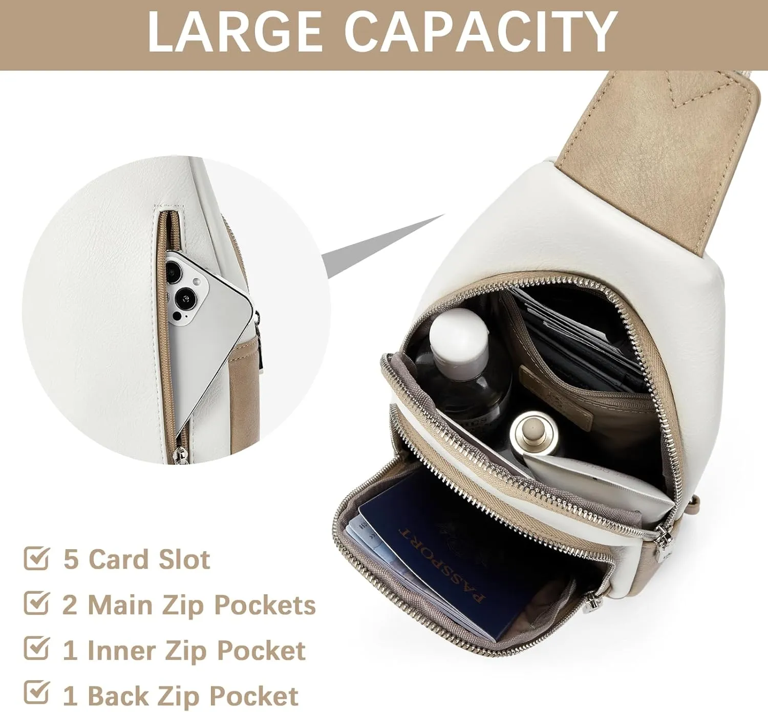 BOSTANTEN Sling Bag for Women Crossbody Purse Crossbody Bag Leather Chest Bag with Adjustable Guitar Strap for Travel