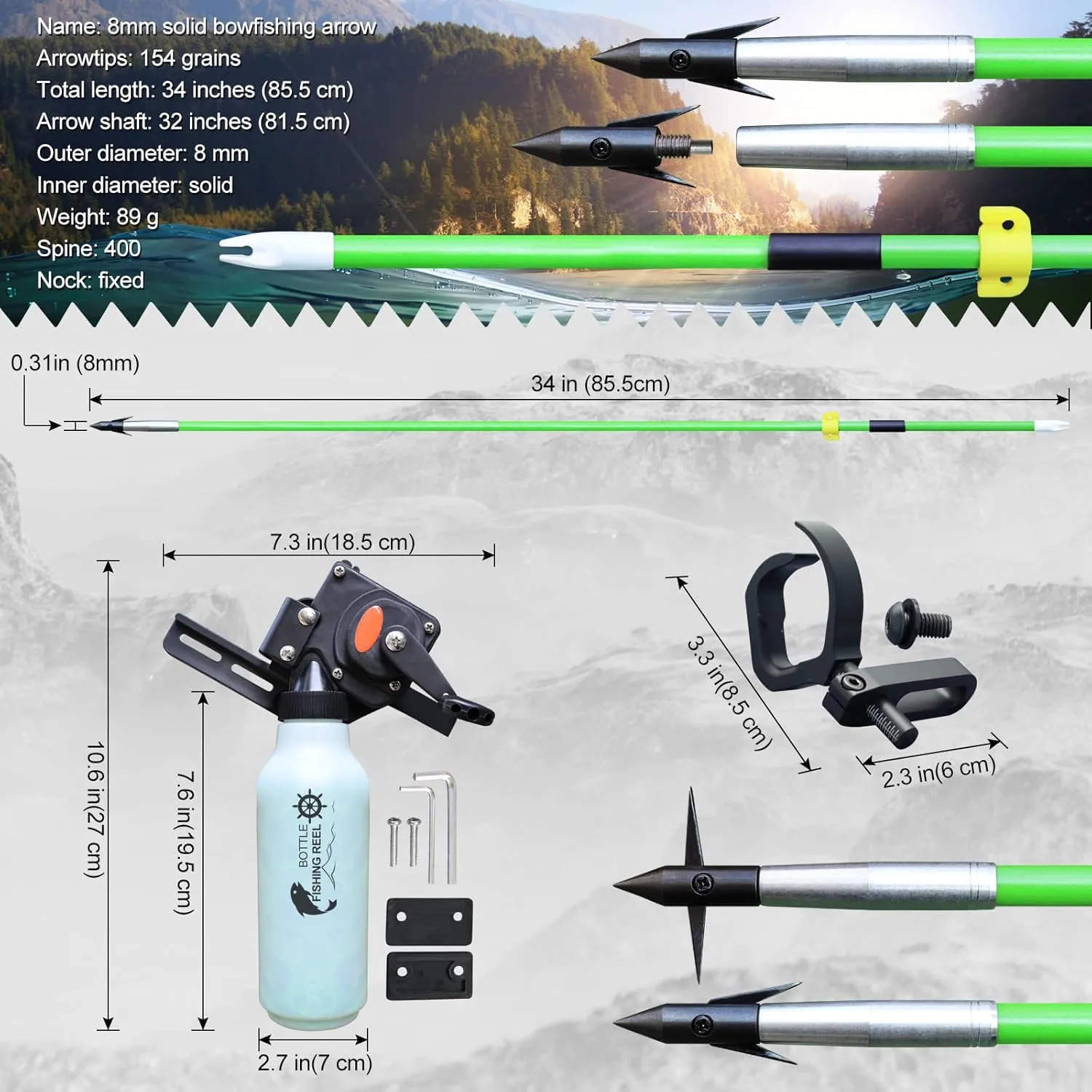 Bow Fishing Combo Kit Bowfishing Bow, Fishing Kit Multi Scenery Fishing Hunting Practice, Complete Accessories Fishing Reel Bowfishing Arrows 30lbs 40lbs