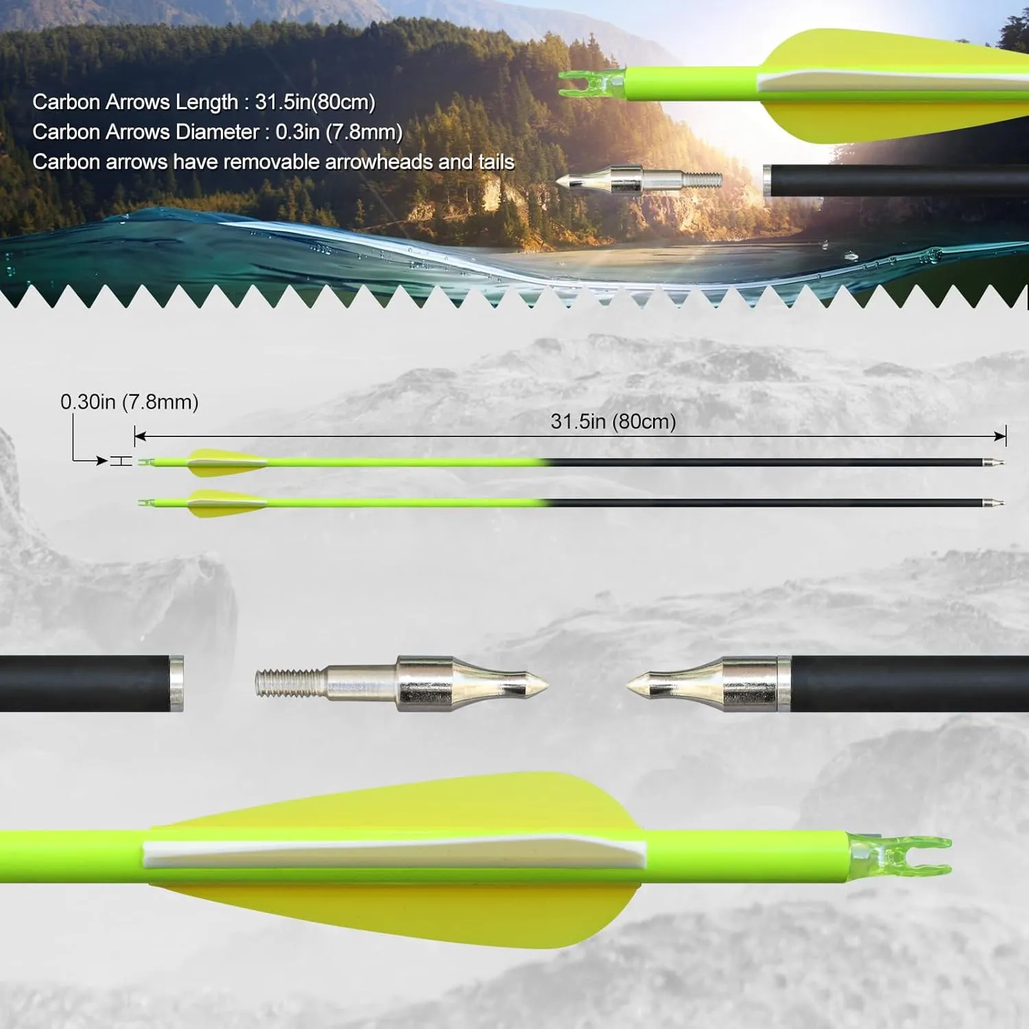 Bow Fishing Combo Kit Bowfishing Bow, Fishing Kit Multi Scenery Fishing Hunting Practice, Complete Accessories Fishing Reel Bowfishing Arrows 30lbs 40lbs