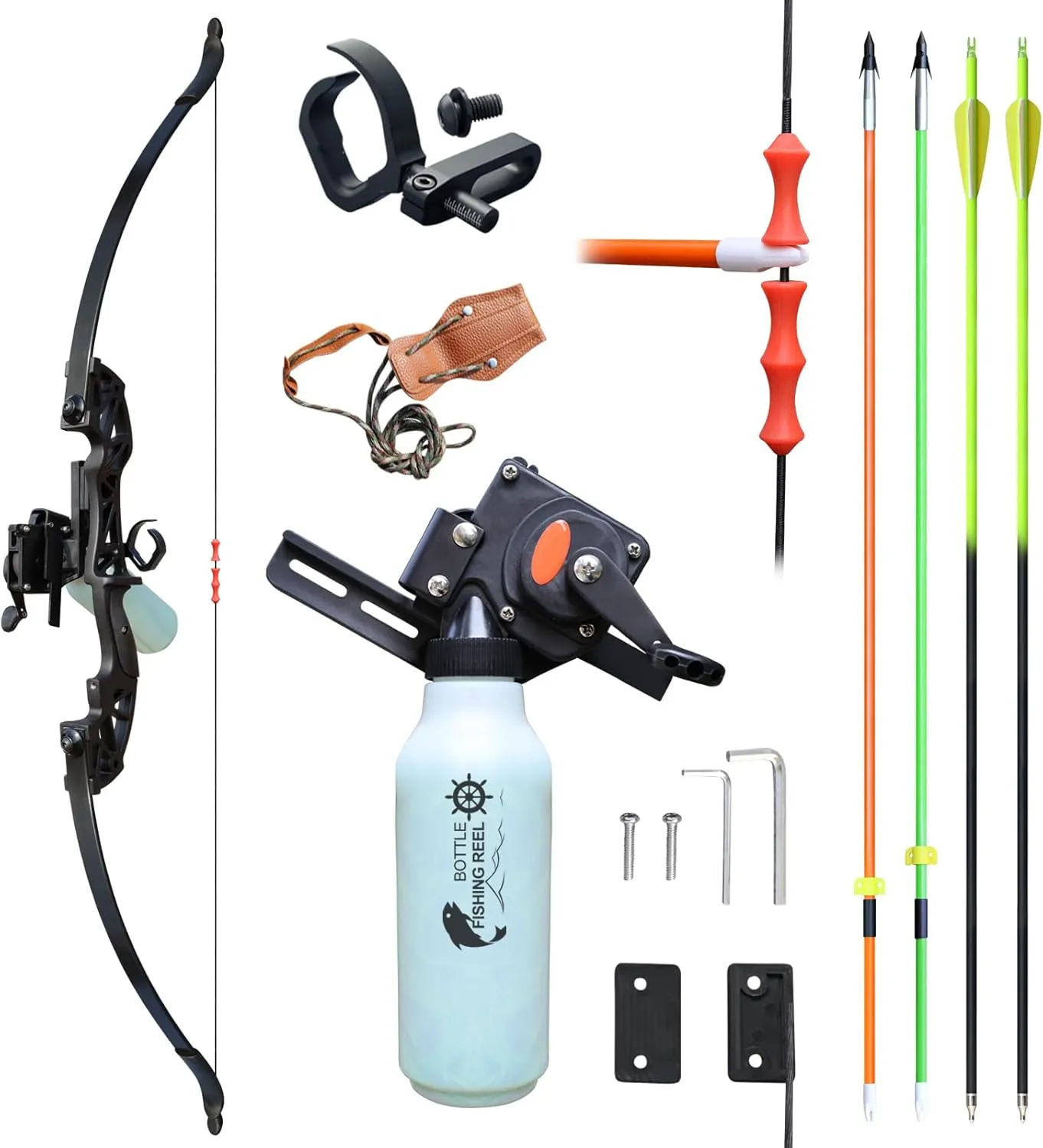 Bow Fishing Combo Kit Bowfishing Bow, Fishing Kit Multi Scenery Fishing Hunting Practice, Complete Accessories Fishing Reel Bowfishing Arrows 30lbs 40lbs