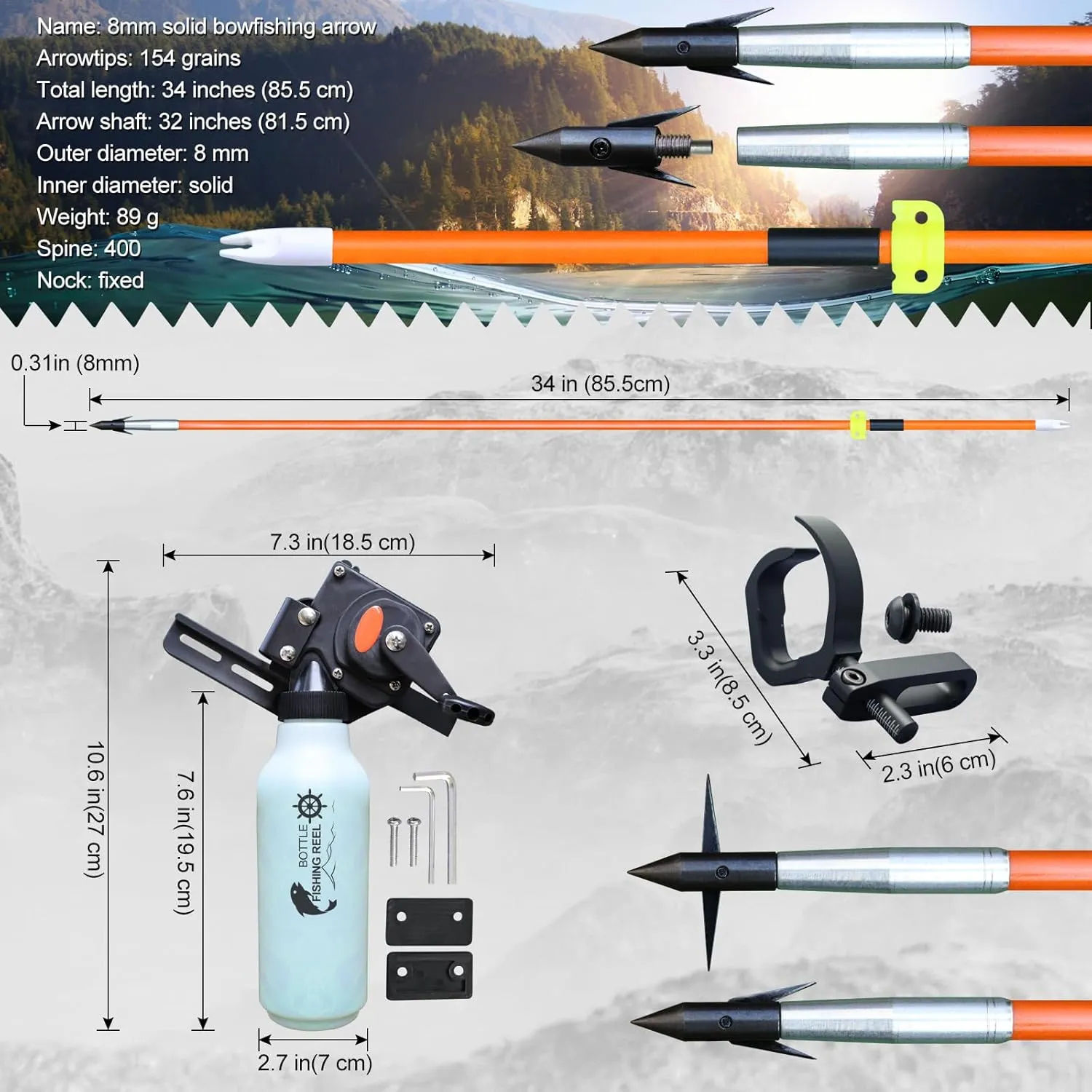 Bow Fishing Combo Kit Bowfishing Bow, Fishing Kit Multi Scenery Fishing Hunting Practice, Complete Accessories Fishing Reel Bowfishing Arrows 30lbs 40lbs