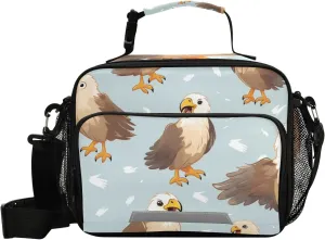 Brown Hawks Kids Lunch Bag, Reusable Childish Lunch Box for Boys Girls, Insulated Cooler Bag Lunch Tote Bag with Shoulder Strap for School Office Picnic Travel