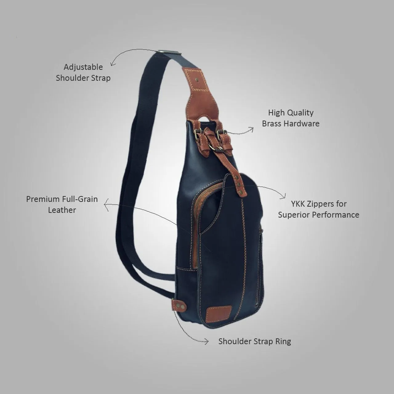 Brown Leather Sling Bag With Adjustable Strap