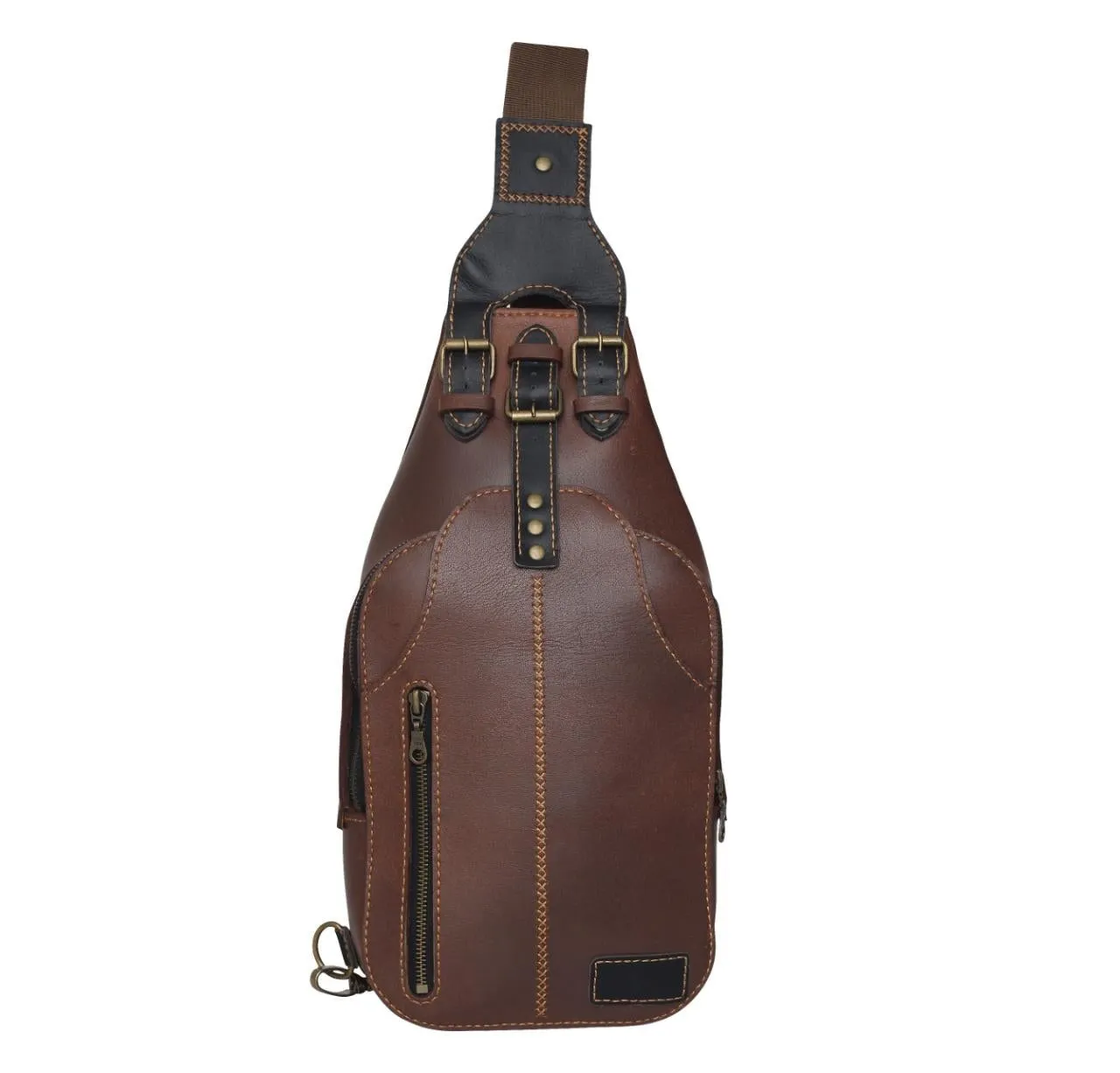 Brown Leather Sling Bag With Adjustable Strap