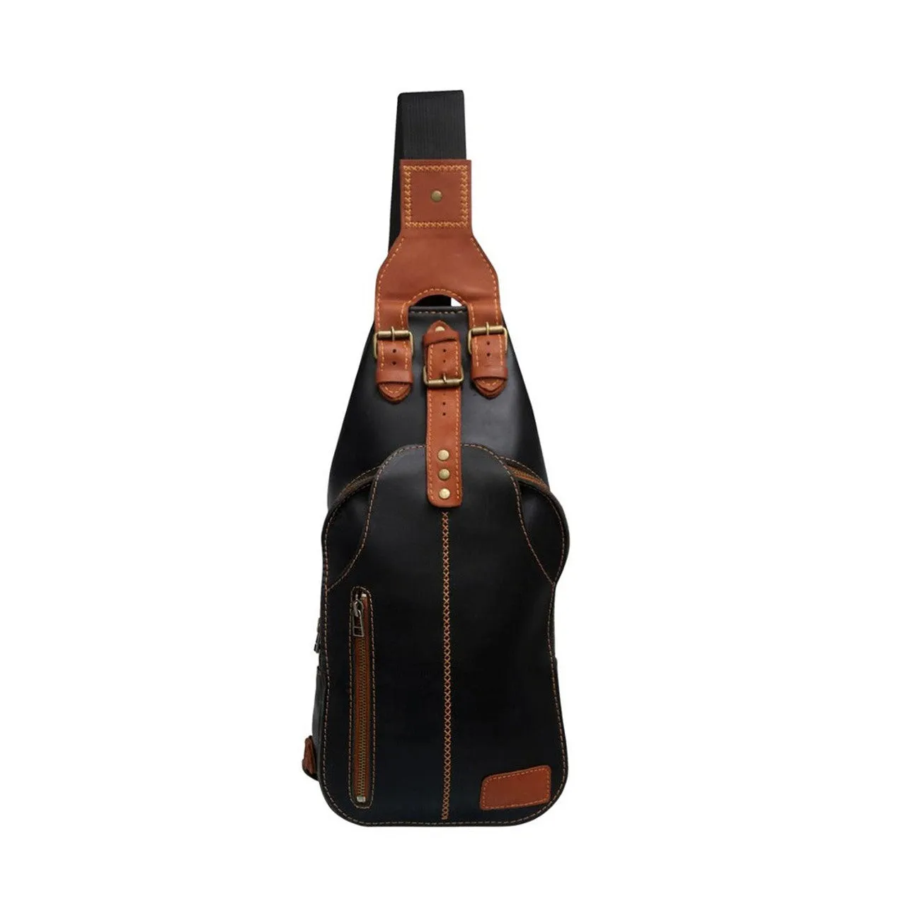 Brown Leather Sling Bag With Adjustable Strap
