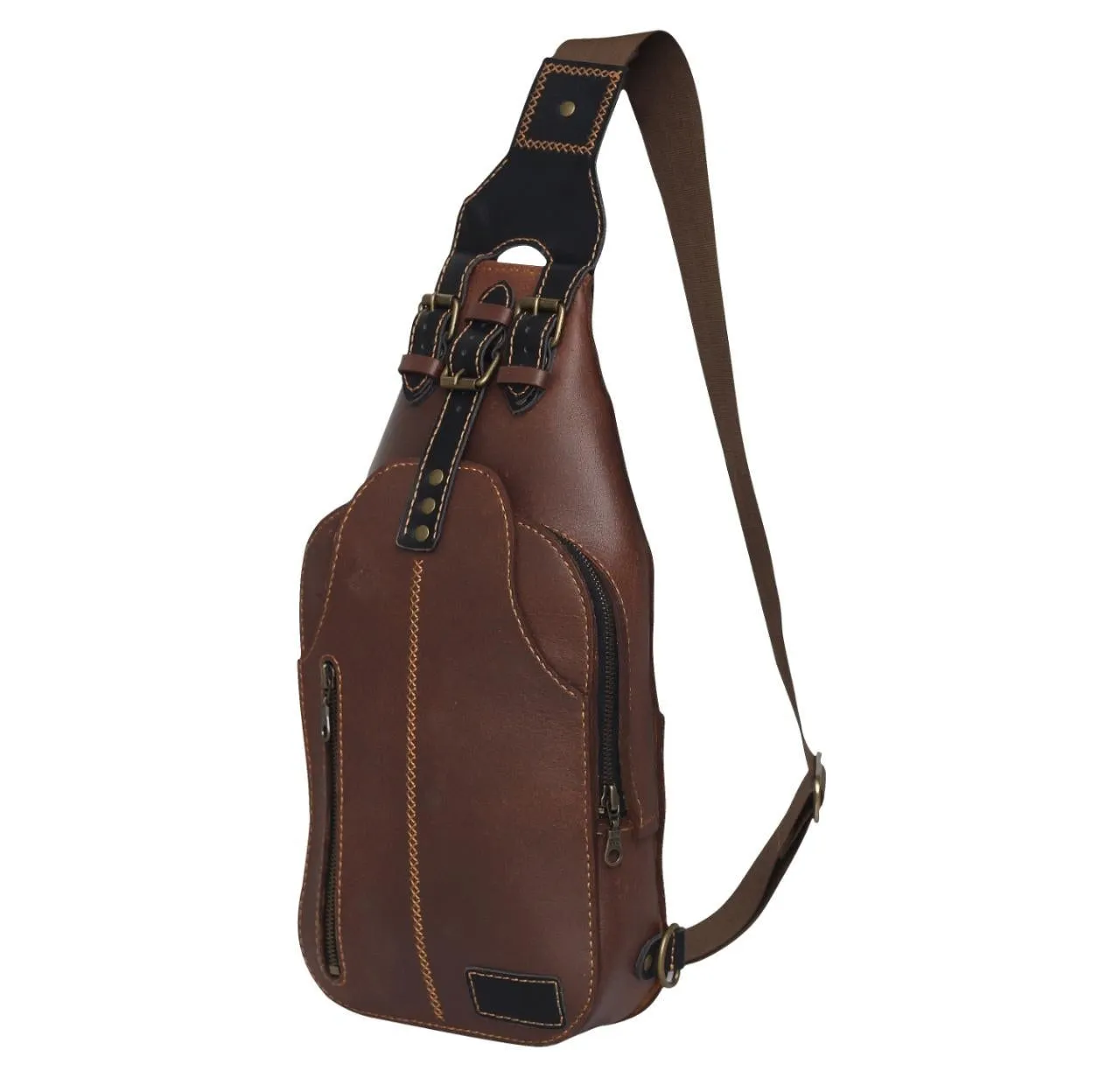 Brown Leather Sling Bag With Adjustable Strap