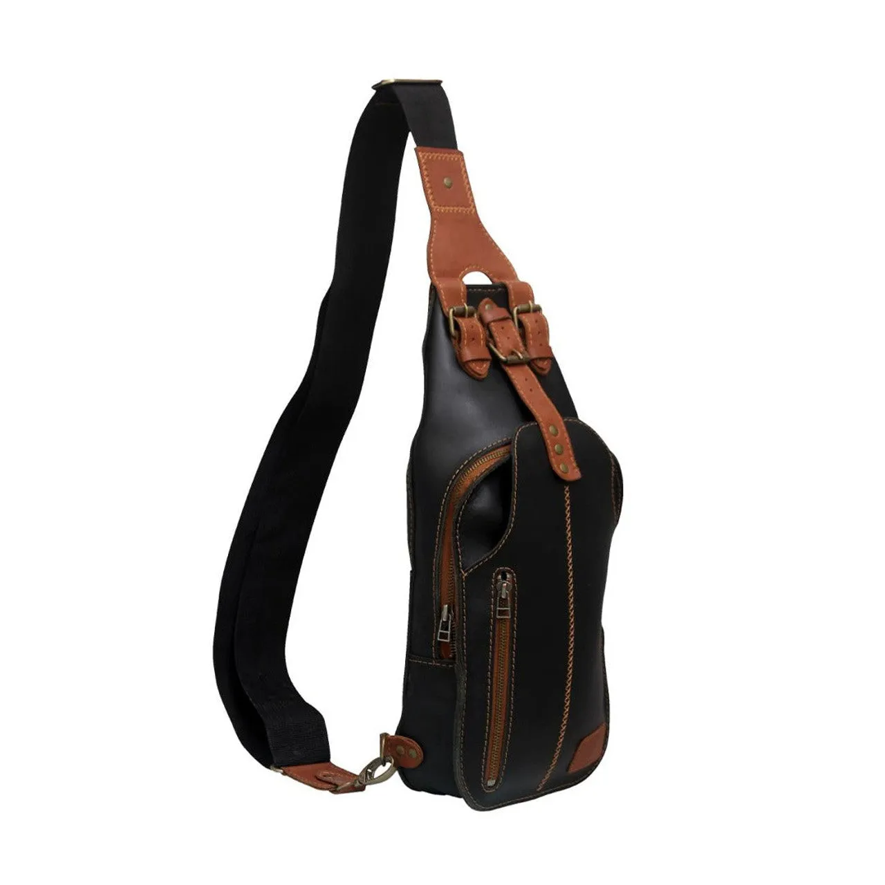 Brown Leather Sling Bag With Adjustable Strap
