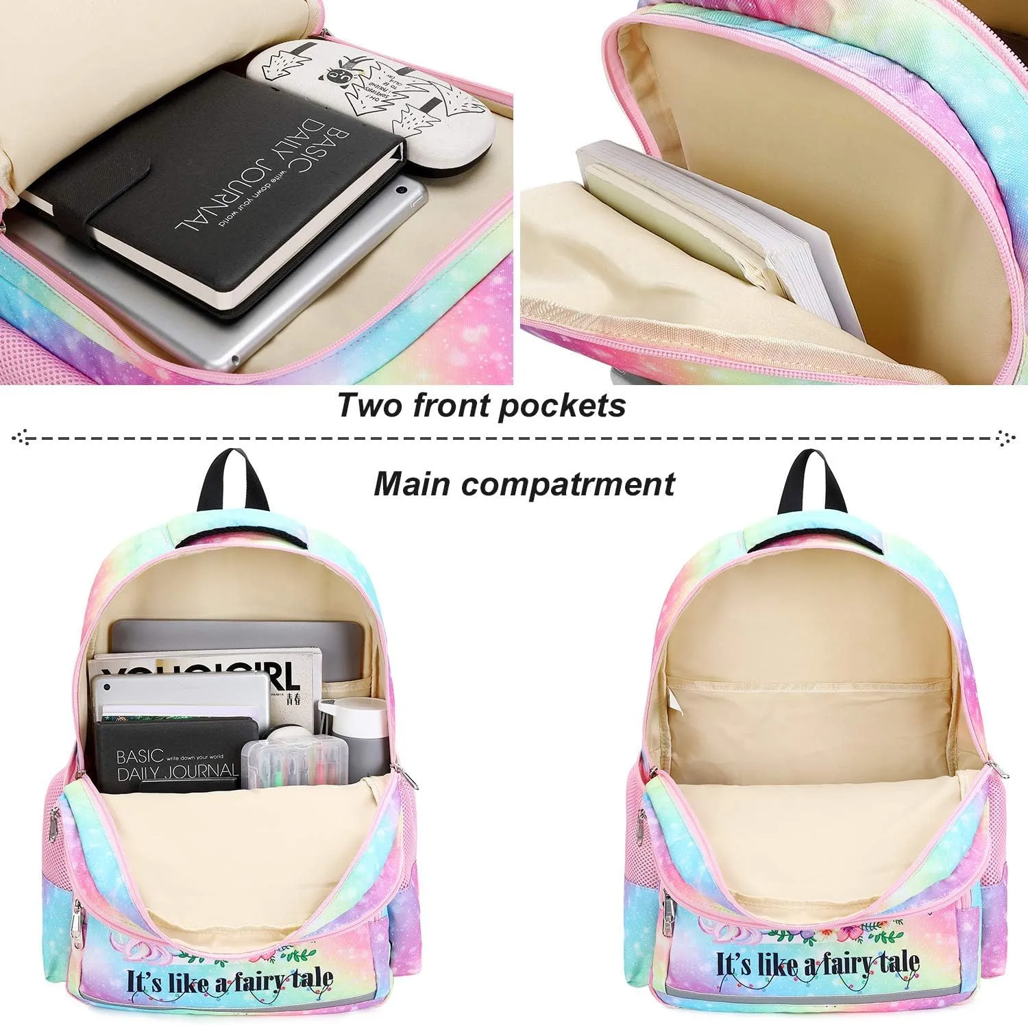 BTOOP Girls Backpack Kids Boys Elementary Bookbag Girly School Bag with Insulated Lunch Tote and Pencil Pouch