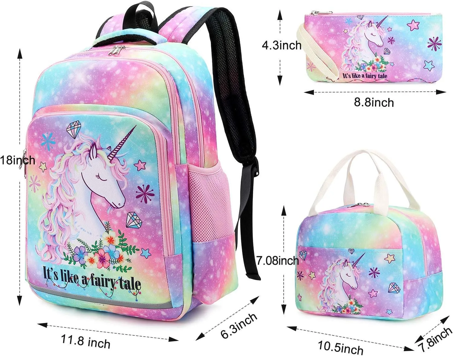 BTOOP Girls Backpack Kids Boys Elementary Bookbag Girly School Bag with Insulated Lunch Tote and Pencil Pouch