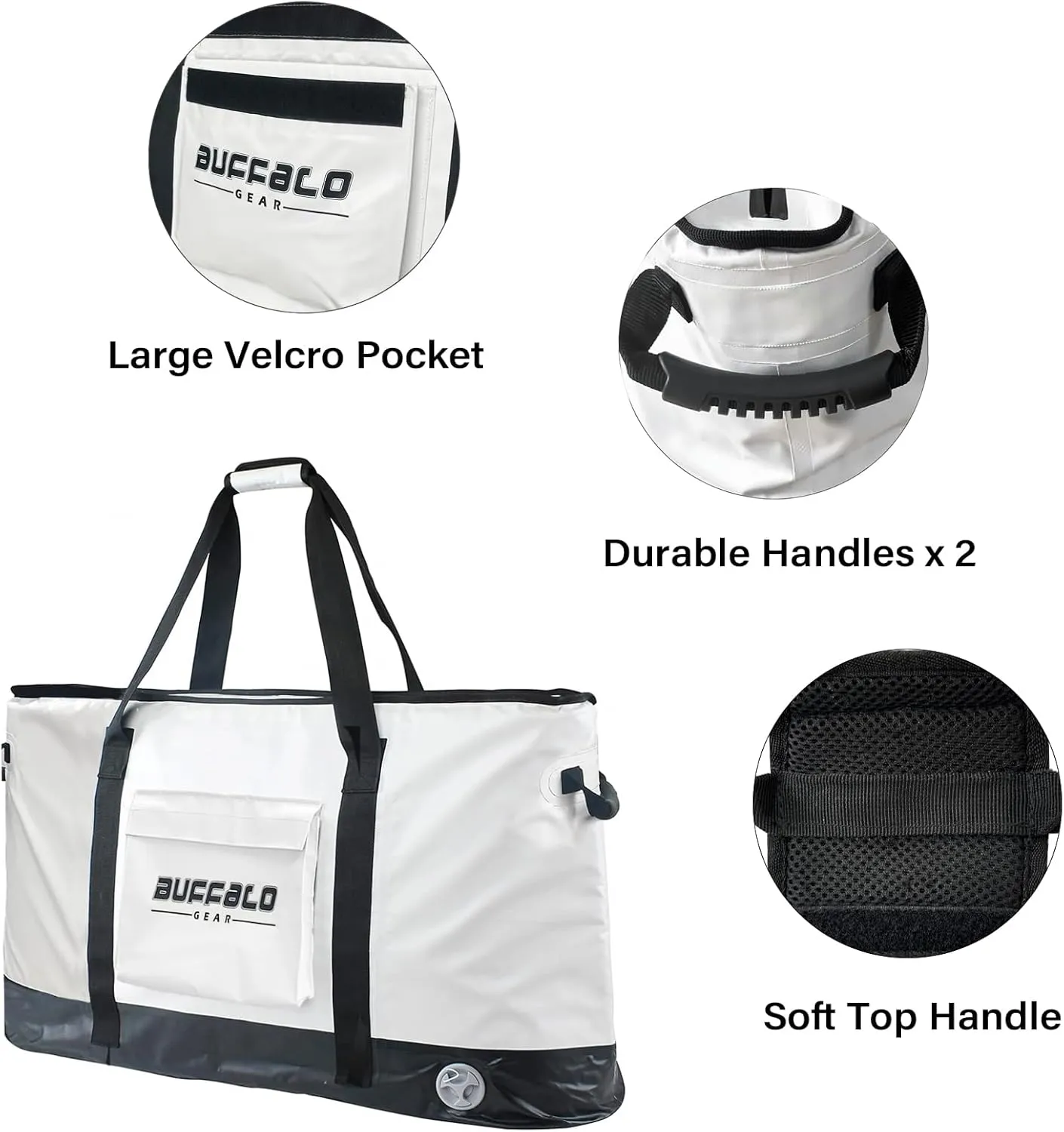 Buffalo Gear Insulated Fish Cooler Bag 106Qt Fish Kill Bag with YKK Zipper, Flat Bottorm Fishing Bag Keep Your Catch Cool and Fresh All Day