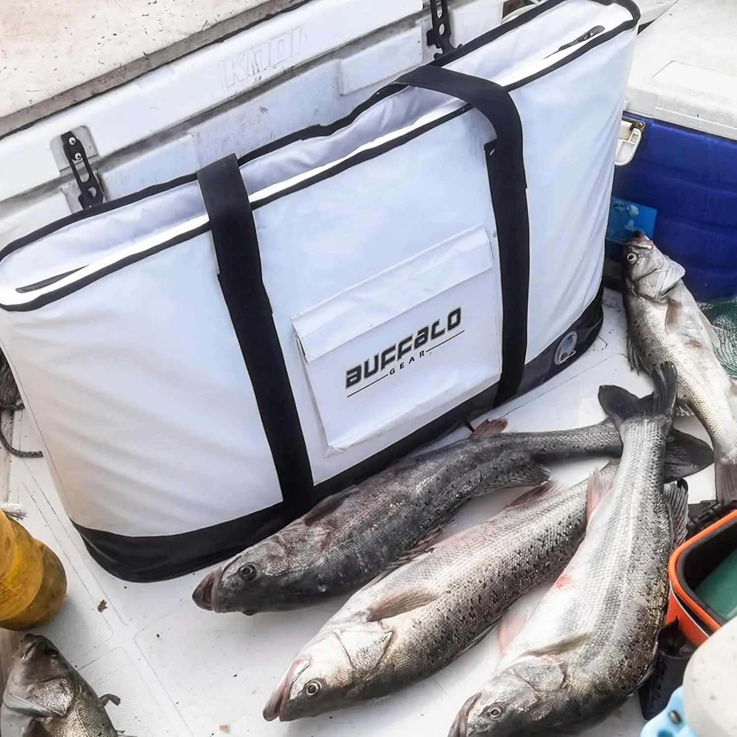 Buffalo Gear Insulated Fish Cooler Bag 106Qt Fish Kill Bag with YKK Zipper, Flat Bottorm Fishing Bag Keep Your Catch Cool and Fresh All Day