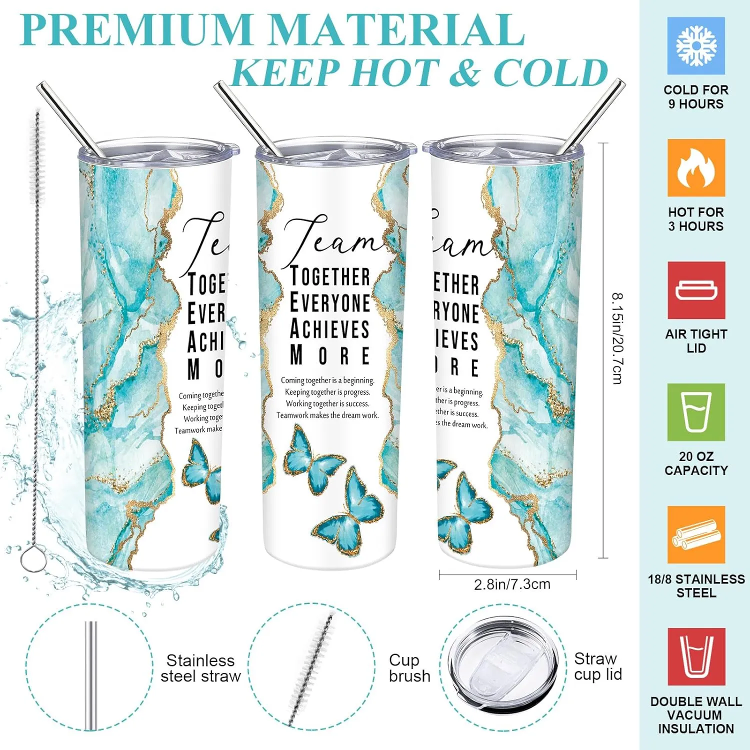 Buryeah 2 Pcs Employee Appreciation Week Gift for Team Staff 20 oz Marble Tumbler with Lid Large Tote Bag with Mesh Pockets Administrative Office Business Gift for Assistant Volunteer(Green)