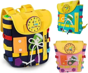 Busy Board Toddler Backpack, Felt Toddler Backpack with Learning Activity Toys for Boys Girls, Colorful Interactive Kids Backpack, Fun Felt Toy for School, Travel (Royal Blue)