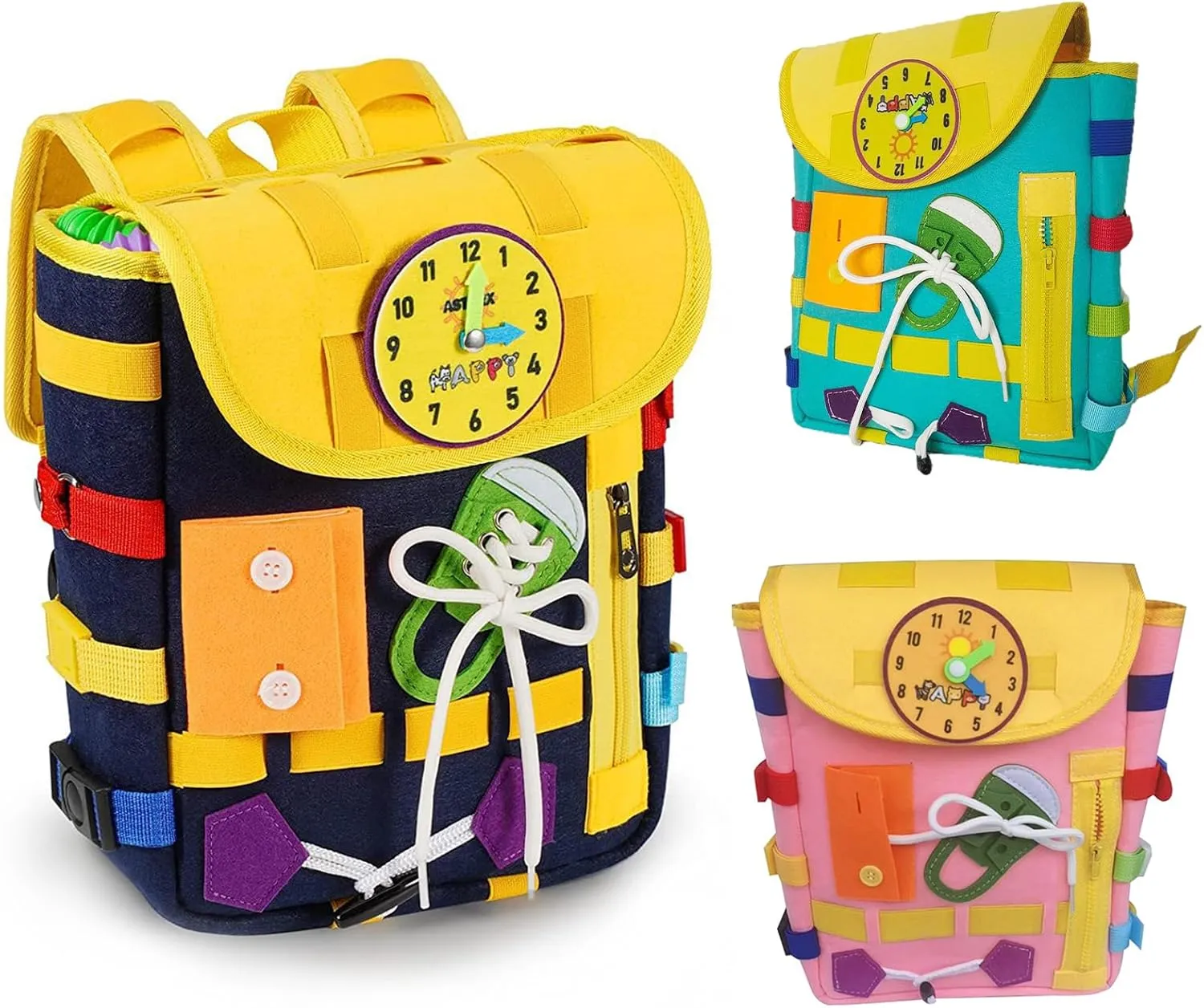 Busy Board Toddler Backpack, Felt Toddler Backpack with Learning Activity Toys for Boys Girls, Colorful Interactive Kids Backpack, Fun Felt Toy for School, Travel (Royal Blue)